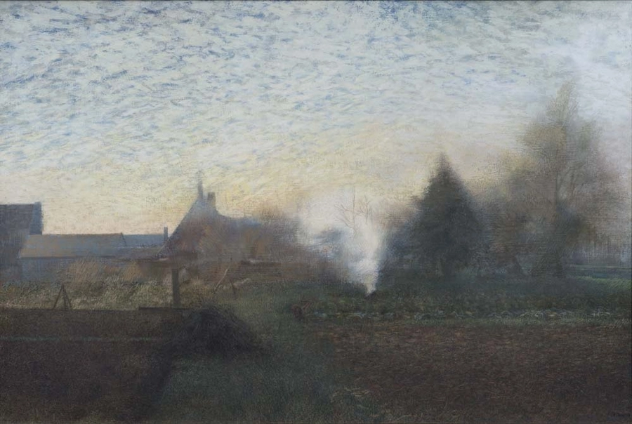 David Tindle RA Garden on the Edge of the Village, 1976 Egg tempera on board 41 x 61 cm