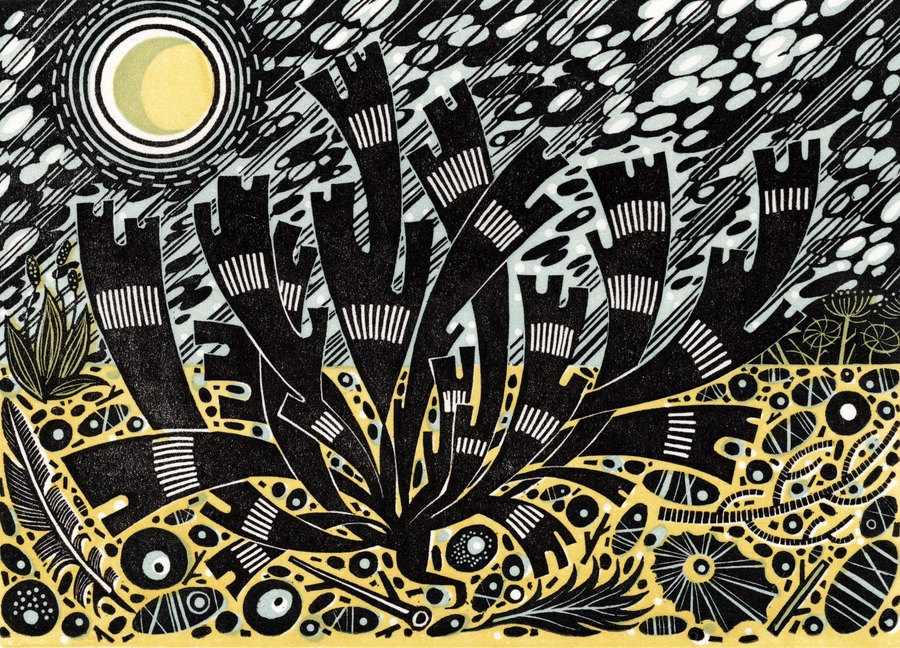 Angie Lewin RWS RE Elected ARE 2007, RE 2010  Saltmarsh Storm III  wood engraving and linocut, edition of 125  image size 12.5mm x 17.5cm  paper size 20 x 24cm  £160 unframed