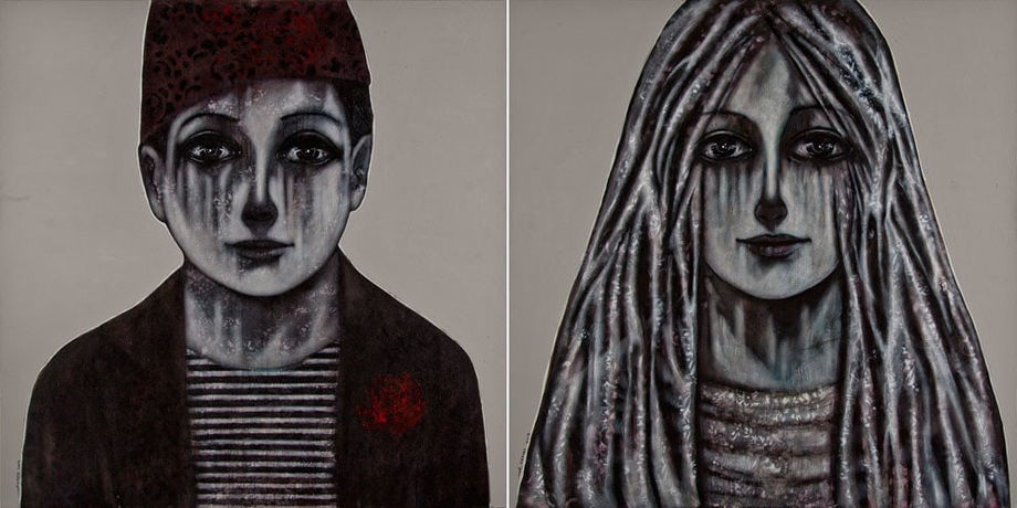 Family Portrait series, 2015 Mixed media on canvas 180 x 360 cm