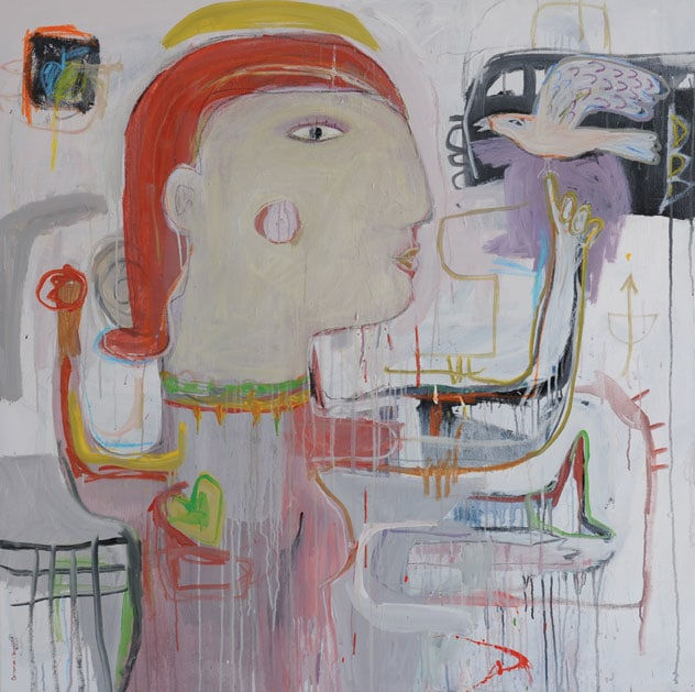 The Queen and the Bird, 2009 Mixed Media on Canvas 120 x 120 cm