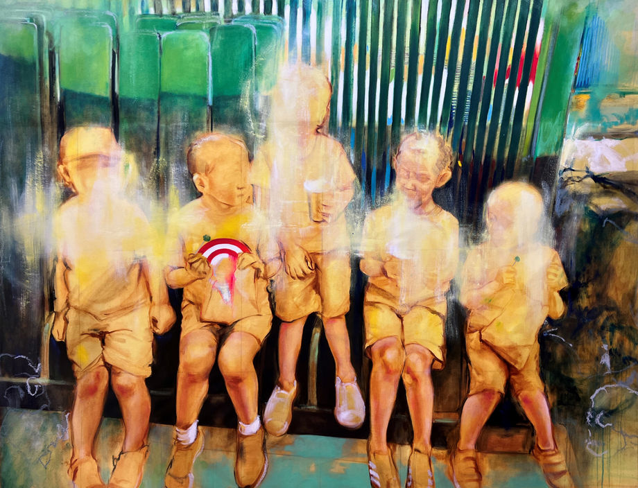 So Lee Green Fence , 2021 mixed media and oil on canvas 62 x 79,2 in