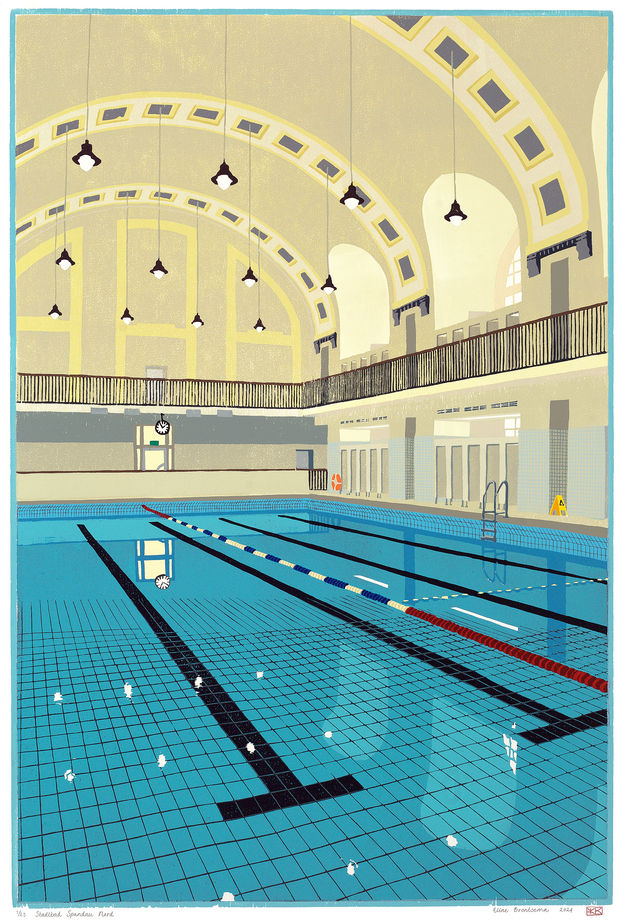 Eline Brontsema Stadtbad Spandau Nord, 2024 Woodcut, framed Edition of 23 71,2 x 47,9 cm SOLD OUT