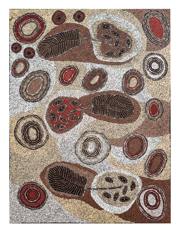 Alison Munti Riley, Wanganu (Damper Seed) II, 2024, acrylic on linen, 120cm x 90cm.