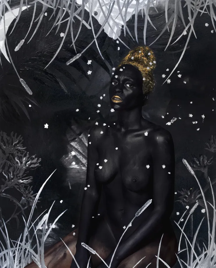 Lina Iris Viktor We Descended from a Darkness that belongs to no one..., 2016 Acrylic, ink, polymer varnish, print on cotton rag paper 10 1/4 x 8 1/2 in 25.9 x 21.6 cm Edition of 3 plus 1 artist's proof Series: The Dark Continent