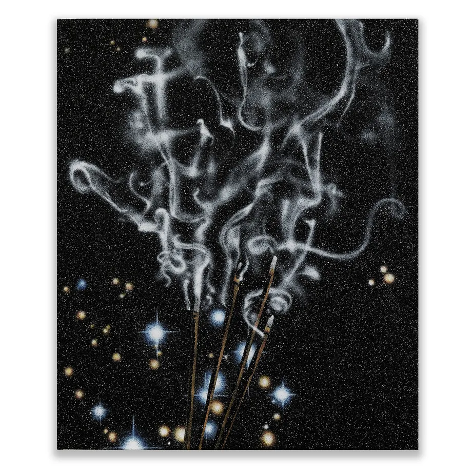 Reuben Paterson Sandalwood Incense (Constellation Pavo), 2026 glitter and acrylic on canvas 609 mm × 508 mm