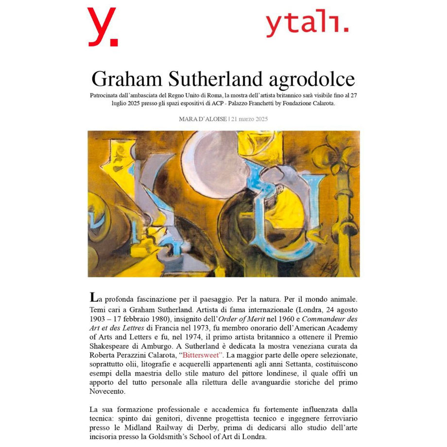 Graham Sutherland agrodolce, Patrocinata dall’ambasciata del Regno Unito di Roma, la mostra dell’artista britannico sarà visitabile fino al 27 luglio...