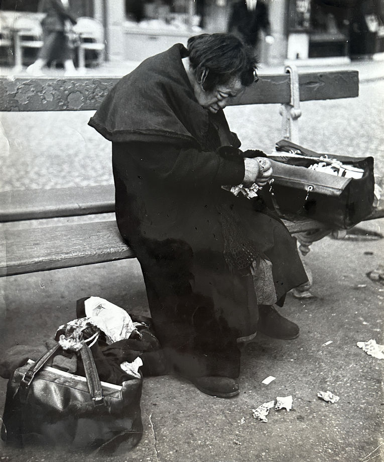 John Deakin, Paris - Clocharde (woman on bench), c.1950