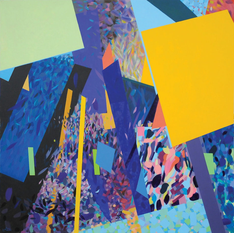 Samia Halaby, Trees and The High Rising City, 2011, Acrylic on Linen Canvas, 200 x 200 cm