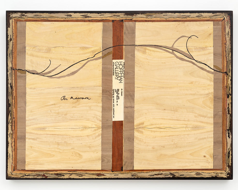 MICHAEL BÜHLER-ROSE Verso (On Kawara, Dec. 11, 1975), 2025 Wood Intarsia/Inlay: Slate Matti, Honna, Champa, Light Champa, Rosewood and Satin woods 77 x 57.1 x 3.8 cm 30 1/4 x 22 1/2 x 1 1/2 in
