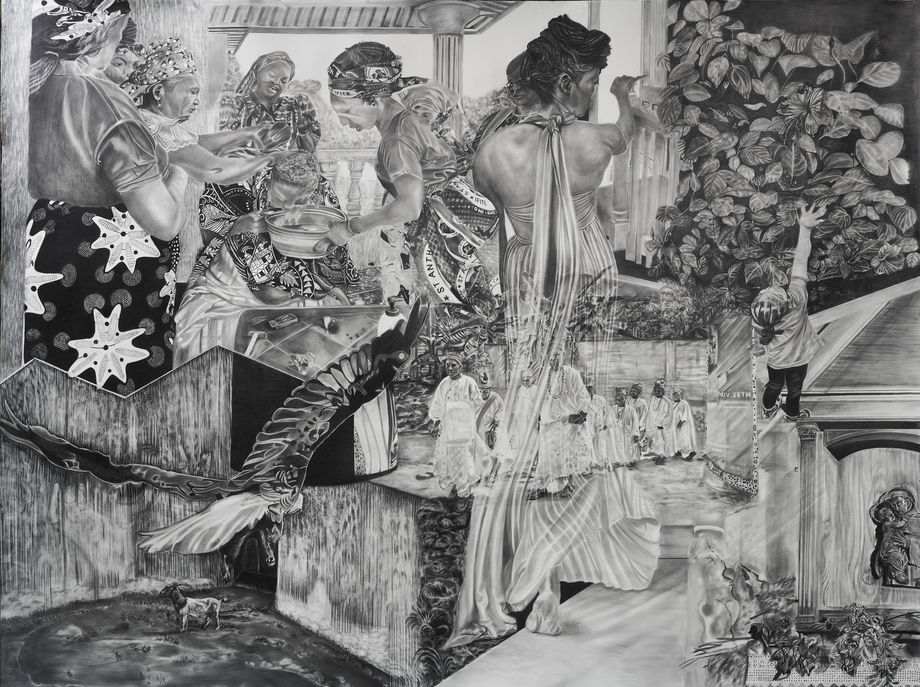 'The Departure', 2025, graphite on paper, 60 1/4 x 78 3/4 in, 153 x 200 cm