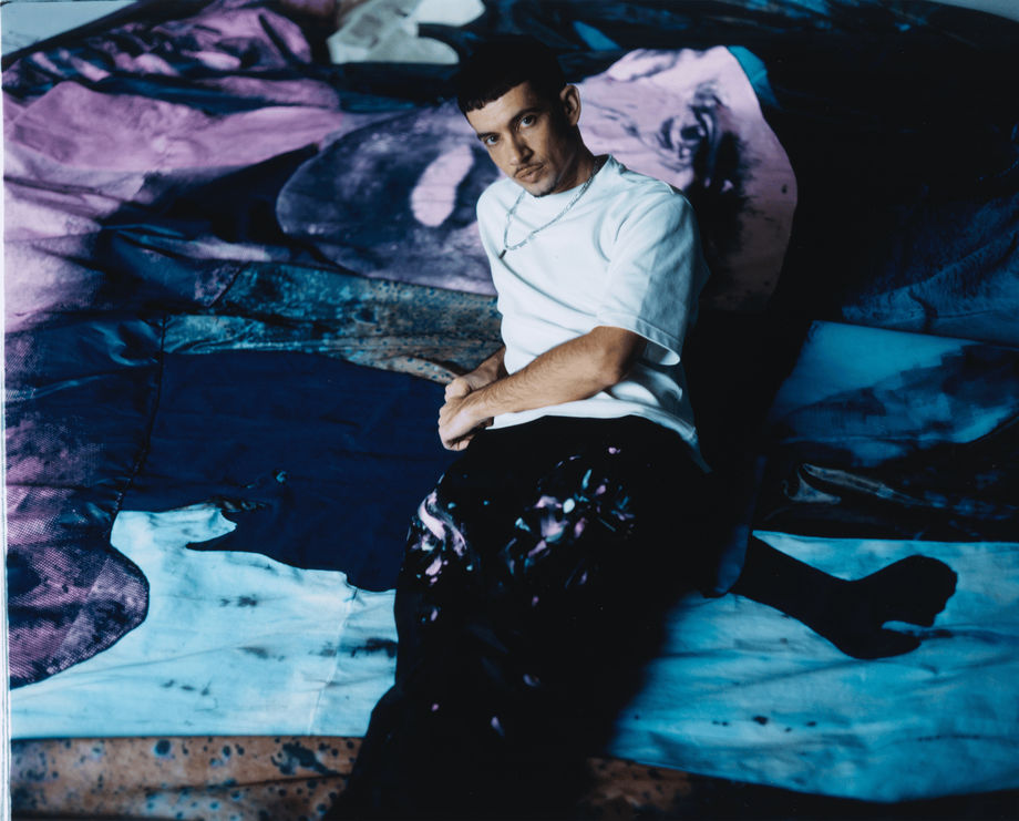 Raphaël Barontini in his studio in Saint-Denis, December 2024. Photography by Bettina Pittaluga for Art Basel. Courtesy of Art Basel.