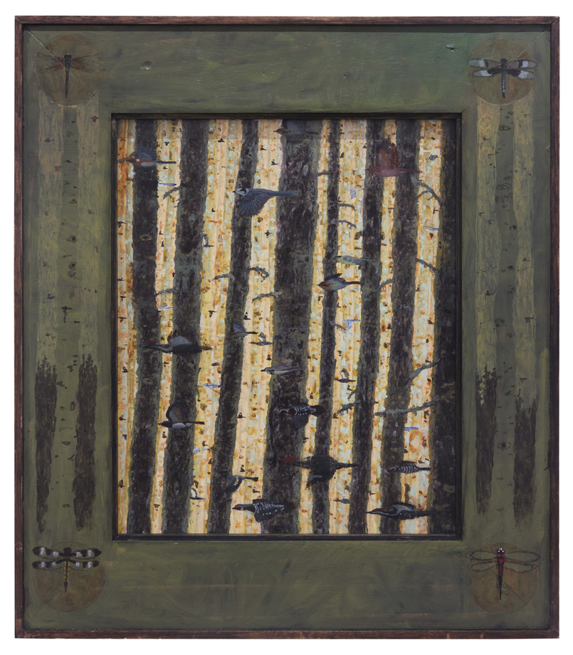Zaagichigaade, 2025, oil on rag board, 16 7/8 x 14 7/8 inches, including artist's hand painted frame