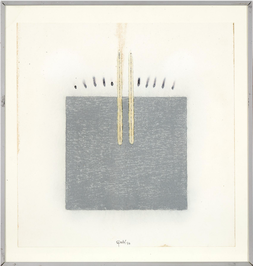 Sohan Qadri, Untitled, 1984, Acrylic silver paint and incisions on paper, 12 ⅗ x 12 ⅗ in (32 x 32 cm), QADSO026