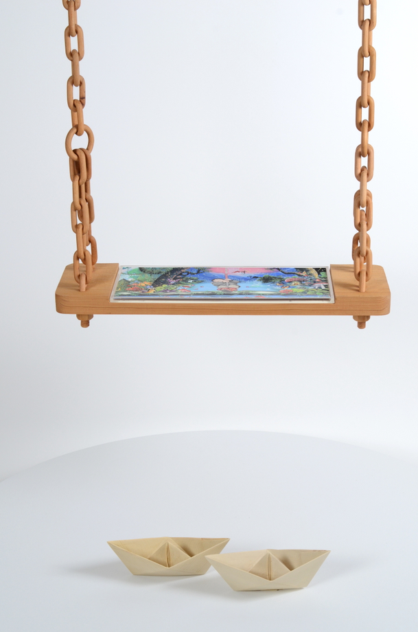 Humaira Abid, The World is Beautiful, and Dangerous too - II, 2020,&nbsp;Pine, pigments and gouache on handmade wasli paper, plexiglass, 120 x 36 x 36 in (304.8 x 91.4 x 91.4 cm), ABIHU007