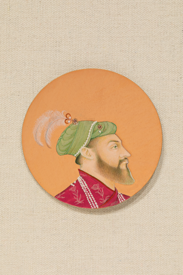 Hasnat Mehmood, Aurangzeb Alamghir, 2021,&nbsp;Gouache on wasli paper, 3 in diameter (7.6 cm diameter), MEHHA014