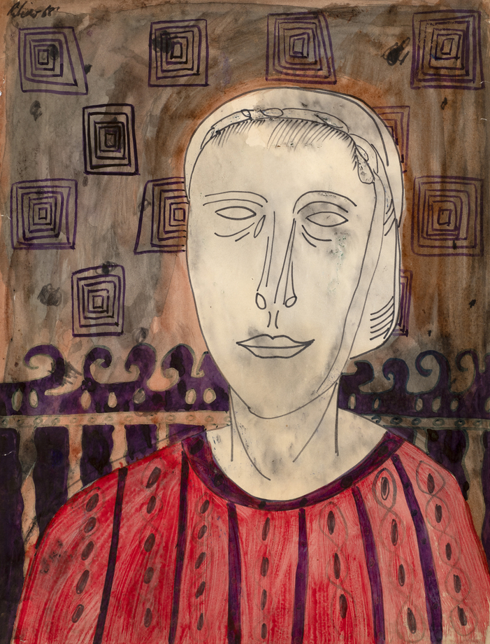 Lancelot Ribeiro, Untitled (Head), 1968, Polyvinyl acetate wash and pen on paper, 21 ⅞ x 15 ⅔ in (55.6 x 39.9 cm), RIBLA053