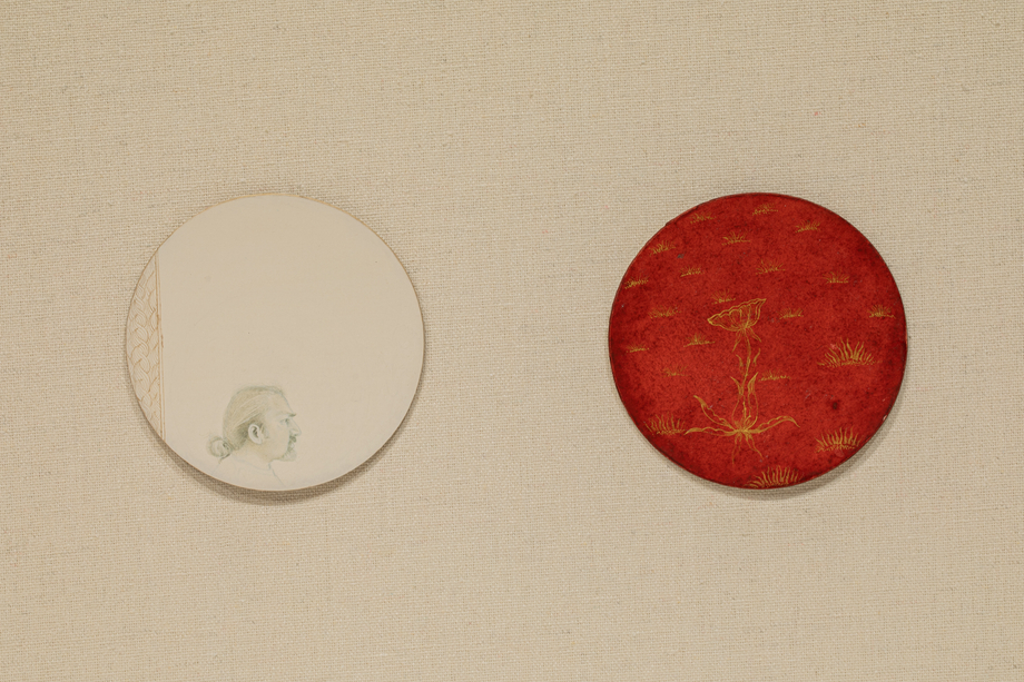 Hasnat Mehmood, Self Portrait, 2021,&nbsp;Gouache and gold on wasli paper, diptych, 3 in diameter each (7.6 cm diameter each), MEHHA013