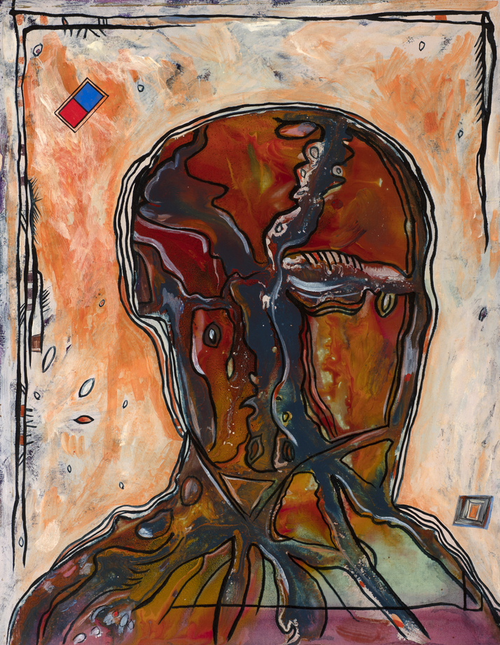 Lancelot Ribeiro, The Quartered Man (Psychedelic Man Series), 1965, Oil and polyvinyl acetate on canvas with acrylic applied later, 24 ⅘ x 20 ½ in (62 x 52.1 cm), RIBLA054