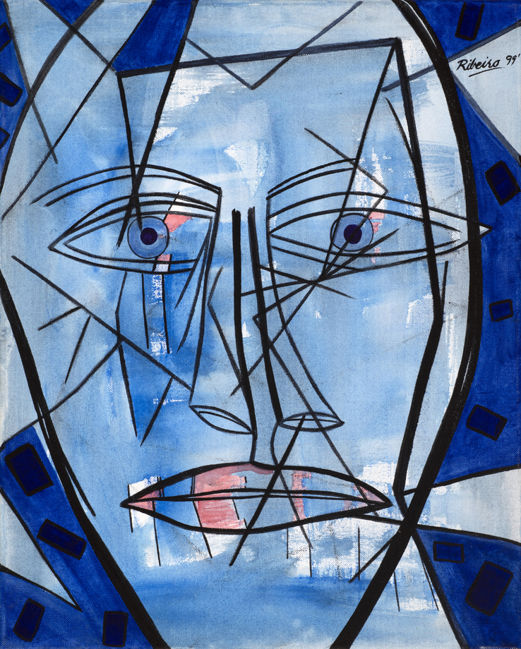 Lancelot Ribeiro, The Imagined 'W.S' (The Bard) as a Young Man, 1999, Acrylic and pen on canvas, 19 ⅔ x 15 ⅔ in (50 x 39.9 cm), RIBLA056