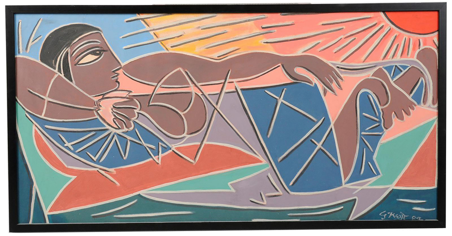 George Keyt, Vilande kvinna, 1989, Oil on canvas, 23 ¼ x 46 ⅚ in (59 x 119 cm), KEYGE004
