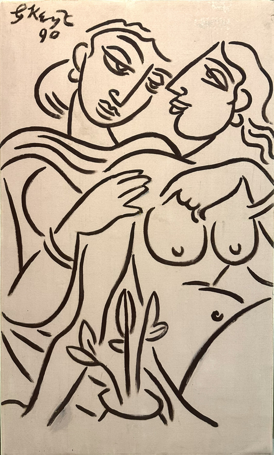 George Keyt, Lovers II, 1990, Acrylic on canvas laid on board, 39 ½ x 23 ½ in (100.3 x 59.7 cm), KEYGE003