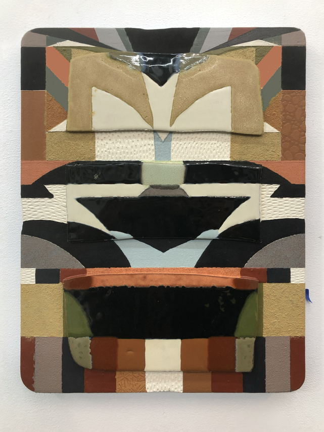 Kevin Uma&ntilde;a, Succulent Revealing Complex Patterns, 2026. Acrylic, oil, vinyl paint, flock, ink, oil pastel, sand, salt, resin, gouache, and ceramics on canvas, 24 x 18 1/4 x 2 3/4 inches.