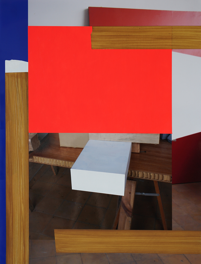 Pello Irazu, Ostensive Signals 3, 2025. Acrylic paint on photograph, 25 1/2 x 17 3/4 inches.