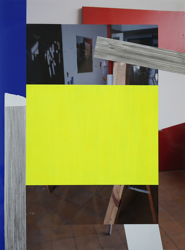 Pello Irazu, Ostensive Signals 1, 2025. Acrylic paint on photograph, 25 1/2 x 17 3/4 inches.