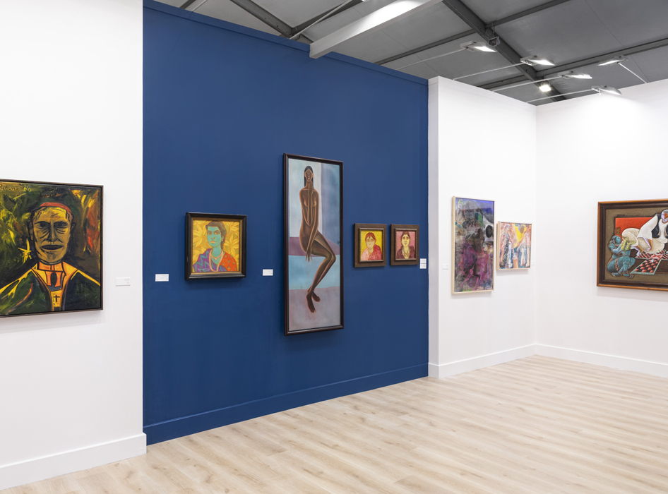 Detail image of a Khadim Ali tapestry showing a man fighting a demon