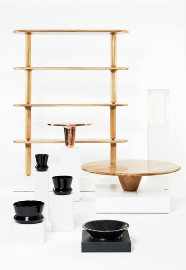 <p><strong>Nicolas Le Moigne</strong> with Enrique Illanez, Emil Meier, Matteo Gonet, Peter Fink and Lachat & Fils, Podium series, 2010-2011</p><p>Limited edition furniture in wood, ceramic, stone, copper and glass</p><p>Photo courtesy of HELMRINDERKNECHT Gallery</p>
