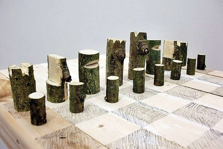 <p><strong>Peter Marigold</strong>, Log Chess Set, 2012</p><p>Single branch, plywood, graphite</p><p>62 W x 62 D x 2 H cms</p><p>Unique piece from a series</p>
