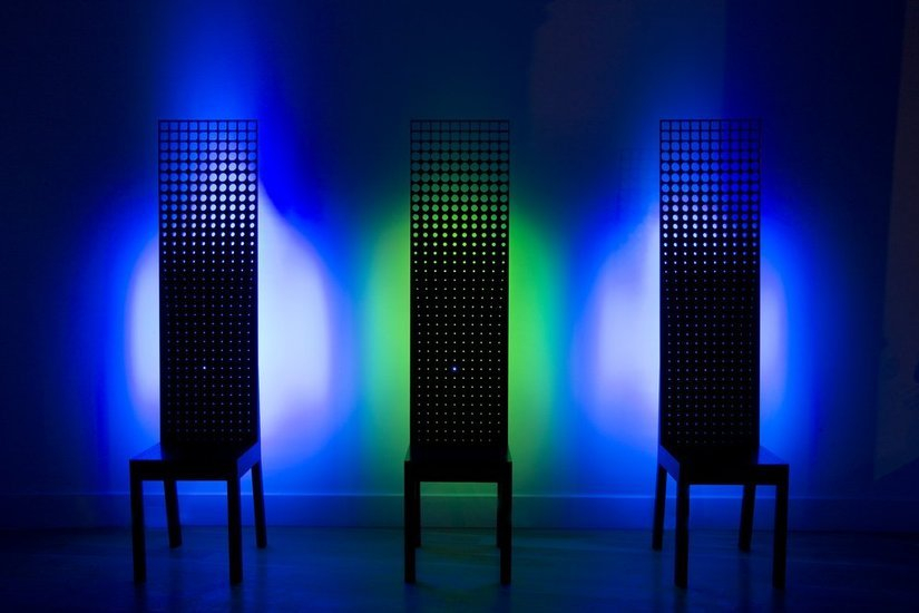 <p><strong>Moritz Waldemeyer</strong>, By Royal Appointment chairs, 2007</p><p>DuPont Corian and LEDs</p><p>Edition of 15</p>