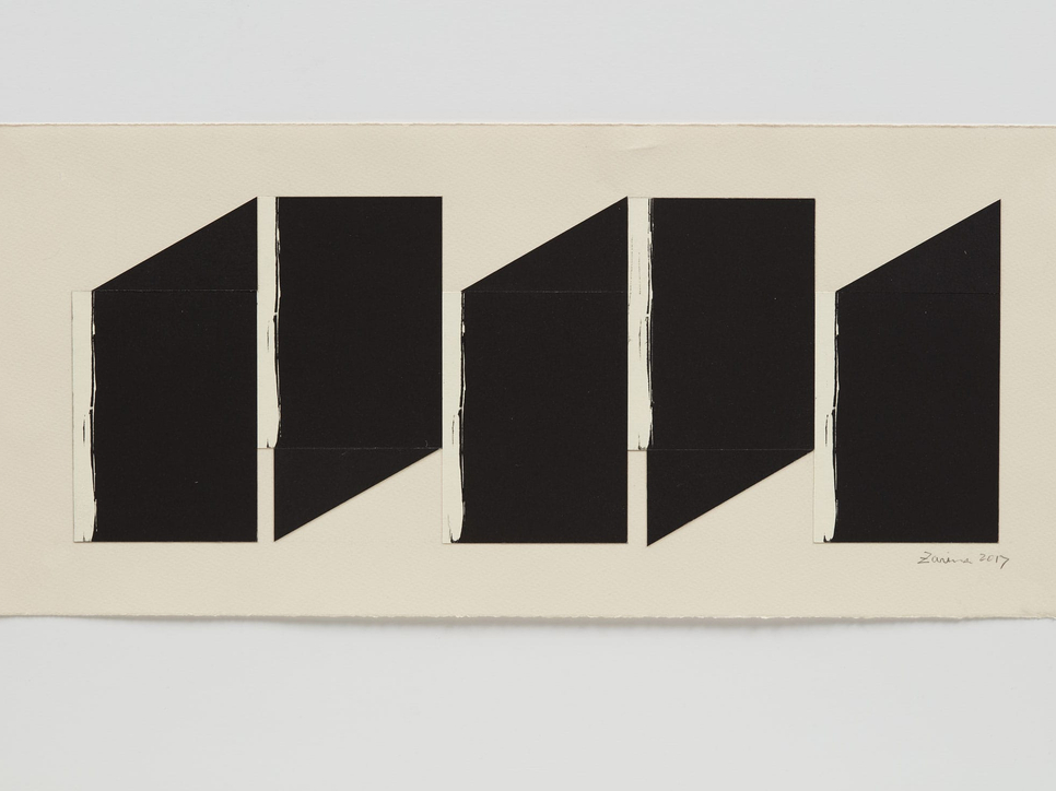 Artwork on paper with 5 black rectangular shapes