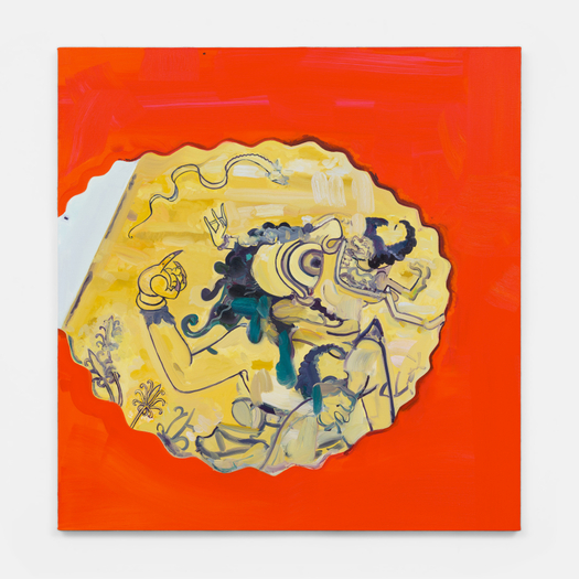 Chase Wilson, Americana Extravaganzoid: Table Edge World of False Empire: Window Time Thoughts of the Center Game of Spirit: Seeing Into the Negative (7a-What is violent is also orange and soft and needed, a golden coin, observation from collage), 2021