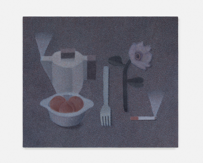 Johnny Izatt-Lowry, Still life with a teapot and a cigarette, 2023