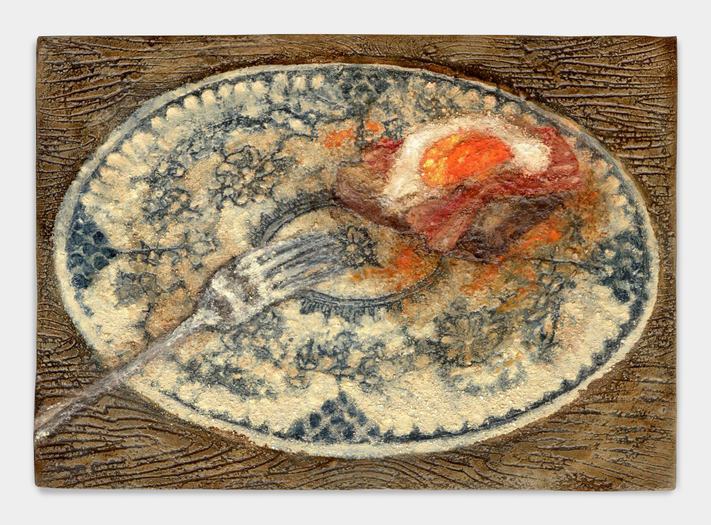 Plum Cloutman, The King's Bite (plate with egg), 2023