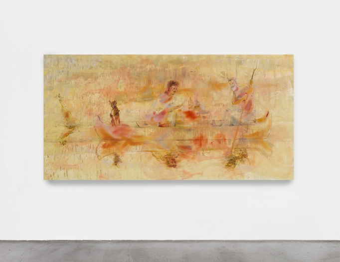 Angela Dufresne, Furtrappers, or William and Mark reading Mark Smiths bio on a Charles Bingham Canoe, 2018